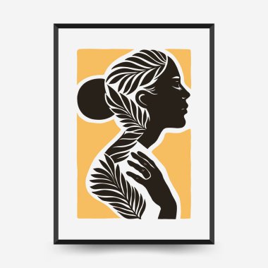 Modern Linocut Romantik, Sevgililer Günü blok baskı dikey el ilanı veya poster şablonu. Aşk el çizimi moda illüstrasyon.