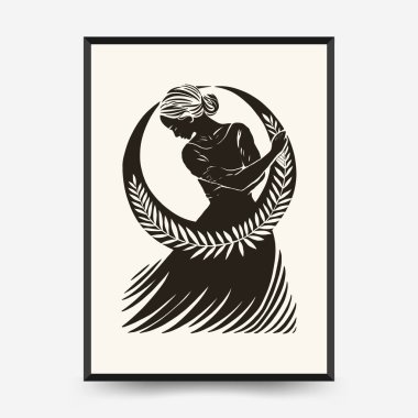 Modern Linocut Romantik, Sevgililer Günü blok baskı dikey el ilanı veya poster şablonu. Aşk el çizimi moda illüstrasyon.