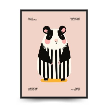 Soyut Çocuk Odası posterleri hayvanlarla dolu. Modern modaya uygun çocuklar. Duvar kağıdı, duvar dekoru, baskı, kartpostal, kapak, şablon, pankart için el çizimi tasarımı. 