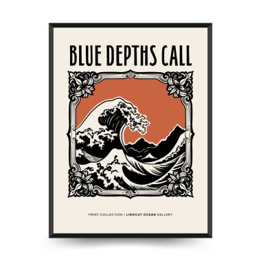 Su altı dünyası, okyanus, deniz, balık ve deniz kabukları dikey uçucu ya da poster şablonu. Modern trend Matisse asgari stili.