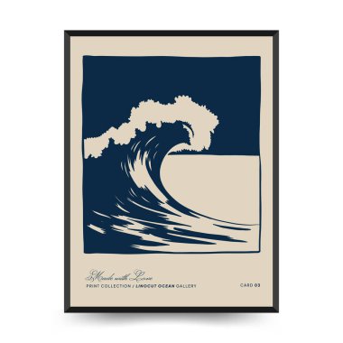 Su altı dünyası, okyanus, deniz, balık ve deniz kabukları dikey uçucu ya da poster şablonu. Modern trend Matisse asgari stili.