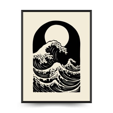 Su altı dünyası, okyanus, deniz, balık ve deniz kabukları dikey uçucu ya da poster şablonu. Modern trend Matisse asgari stili.