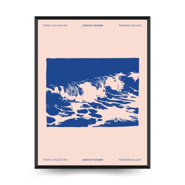 Su altı dünyası, okyanus, deniz, balık ve deniz kabukları dikey uçucu ya da poster şablonu. Modern trend Matisse asgari stili.