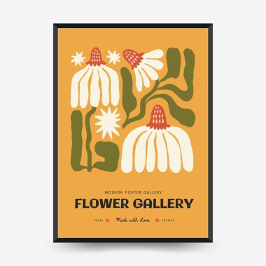 Soyut çiçek posterleri şablonu. Modern trend Matisse minimal tarzı. Pembe ve mavi renkler. Duvar kağıdı, duvar dekoru, baskı, kartpostal, kapak, şablon, pankart için el çizimi tasarımı. 