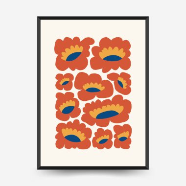 Soyut çiçek posterleri şablonu. Modern trend Matisse minimal tarzı. Pembe ve mavi renkler. Duvar kağıdı, duvar dekoru, baskı, kartpostal, kapak, şablon, pankart için el çizimi tasarımı. 