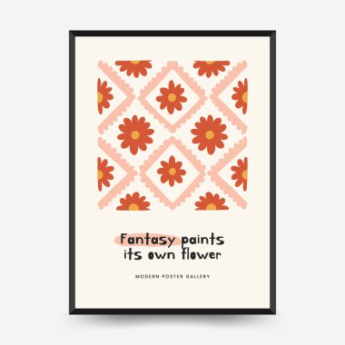 Soyut çiçek posterleri şablonu. Modern trend Matisse minimal tarzı. Pembe ve mavi renkler. Duvar kağıdı, duvar dekoru, baskı, kartpostal, kapak, şablon, pankart için el çizimi tasarımı. 