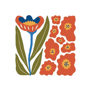 Çiçek soyut elementler. Botanik kompozisyonu. Modern trend Matisse minimal tarzı. Çiçek posteri, davet. Tebrik kartı veya davet tasarımı için vektör düzenlemeleri