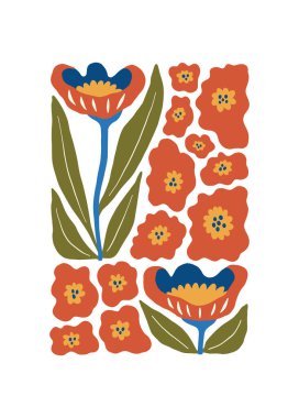 Çiçek soyut elementler. Botanik kompozisyonu. Modern trend Matisse minimal tarzı. Çiçek posteri, davet. Tebrik kartı veya davet tasarımı için vektör düzenlemeleri