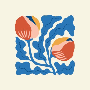 Çiçek soyut elementler. Botanik kompozisyonu. Modern trend Matisse minimal tarzı. Çiçek posteri, davet. Tebrik kartı veya davet tasarımı için vektör düzenlemeleri