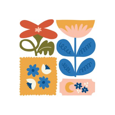 Çiçek soyut elementler. Botanik kompozisyonu. Modern trend Matisse minimal tarzı. Çiçek posteri, davet. Tebrik kartı veya davet tasarımı için vektör düzenlemeleri