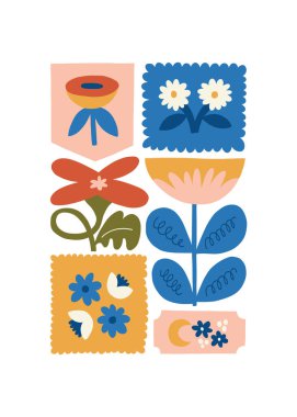 Çiçek soyut elementler. Botanik kompozisyonu. Modern trend Matisse minimal tarzı. Çiçek posteri, davet. Tebrik kartı veya davet tasarımı için vektör düzenlemeleri
