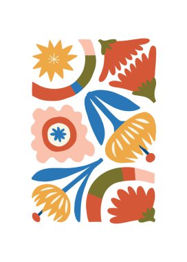 Çiçek soyut elementler. Botanik kompozisyonu. Modern trend Matisse minimal tarzı. Çiçek posteri, davet. Tebrik kartı veya davet tasarımı için vektör düzenlemeleri