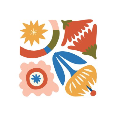Çiçek soyut elementler. Botanik kompozisyonu. Modern trend Matisse minimal tarzı. Çiçek posteri, davet. Tebrik kartı veya davet tasarımı için vektör düzenlemeleri