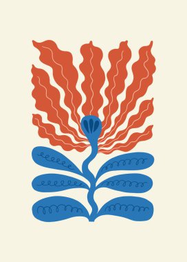 Çiçek soyut elementler. Botanik kompozisyonu. Modern trend Matisse minimal tarzı. Çiçek posteri, davet. Tebrik kartı veya davet tasarımı için vektör düzenlemeleri