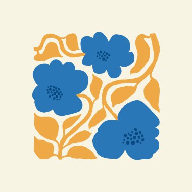 Çiçek soyut elementler. Botanik kompozisyonu. Modern trend Matisse minimal tarzı. Çiçek posteri, davet. Tebrik kartı veya davet tasarımı için vektör düzenlemeleri