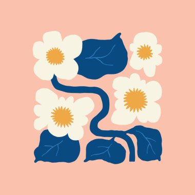 Çiçek soyut elementler. Botanik kompozisyonu. Modern trend Matisse minimal tarzı. Çiçek posteri, davet. Tebrik kartı veya davet tasarımı için vektör düzenlemeleri