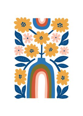 Çiçek soyut elementler. Botanik kompozisyonu. Modern trend Matisse minimal tarzı. Çiçek posteri, davet. Tebrik kartı veya davet tasarımı için vektör düzenlemeleri