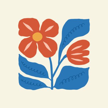 Çiçek soyut elementler. Botanik kompozisyonu. Modern trend Matisse minimal tarzı. Çiçek posteri, davet. Tebrik kartı veya davet tasarımı için vektör düzenlemeleri