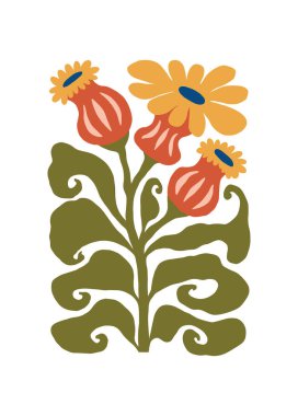 Çiçek soyut elementler. Botanik kompozisyonu. Modern trend Matisse minimal tarzı. Çiçek posteri, davet. Tebrik kartı veya davet tasarımı için vektör düzenlemeleri