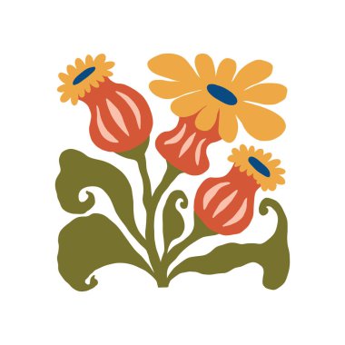 Çiçek soyut elementler. Botanik kompozisyonu. Modern trend Matisse minimal tarzı. Çiçek posteri, davet. Tebrik kartı veya davet tasarımı için vektör düzenlemeleri