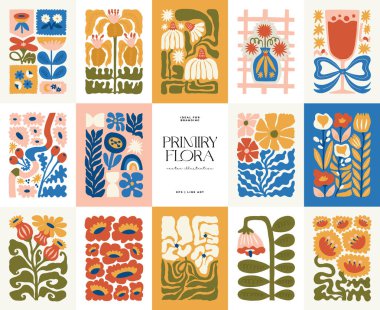 Çiçek soyut elementler. Botanik kompozisyonu. Modern trend Matisse minimal tarzı. Çiçek posteri, davet. Tebrik kartı veya davet tasarımı için vektör düzenlemeleri