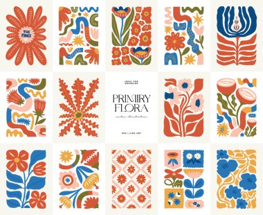 Çiçek soyut elementler. Botanik kompozisyonu. Modern trend Matisse minimal tarzı. Çiçek posteri, davet. Tebrik kartı veya davet tasarımı için vektör düzenlemeleri