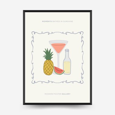 Soyut çocuksu yazlık titreşim posterleri şablonu. Modern moda minimal tarz. Duvar kağıdı, duvar dekoru, baskı, kartpostal, kapak, şablon, pankart için el çizimi yuvarlak tasarım. 