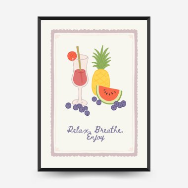 Soyut çocuksu yazlık titreşim posterleri şablonu. Modern moda minimal tarz. Duvar kağıdı, duvar dekoru, baskı, kartpostal, kapak, şablon, pankart için el çizimi yuvarlak tasarım. 