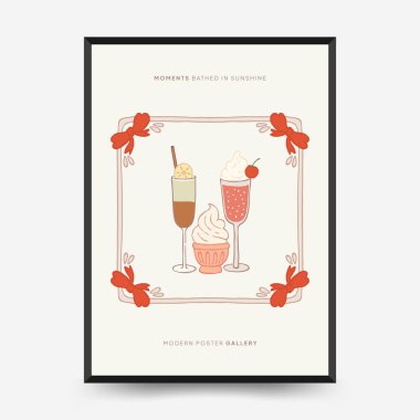 Soyut çocuksu yazlık titreşim posterleri şablonu. Modern moda minimal tarz. Duvar kağıdı, duvar dekoru, baskı, kartpostal, kapak, şablon, pankart için el çizimi yuvarlak tasarım. 