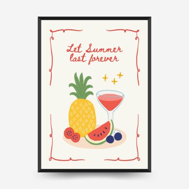 Soyut çocuksu yazlık titreşim posterleri şablonu. Modern moda minimal tarz. Duvar kağıdı, duvar dekoru, baskı, kartpostal, kapak, şablon, pankart için el çizimi yuvarlak tasarım. 