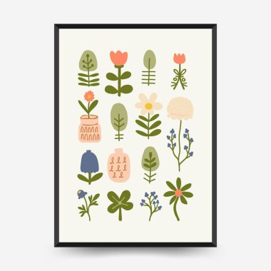 Soyut çocuksu yazlık titreşim posterleri şablonu. Modern moda minimal tarz. Duvar kağıdı, duvar dekoru, baskı, kartpostal, kapak, şablon, pankart için el çizimi yuvarlak tasarım. 