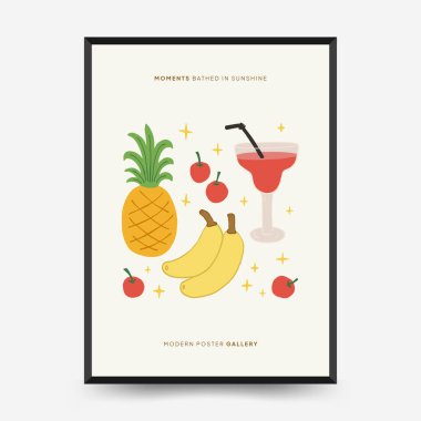 Soyut çocuksu yazlık titreşim posterleri şablonu. Modern moda minimal tarz. Duvar kağıdı, duvar dekoru, baskı, kartpostal, kapak, şablon, pankart için el çizimi yuvarlak tasarım. 