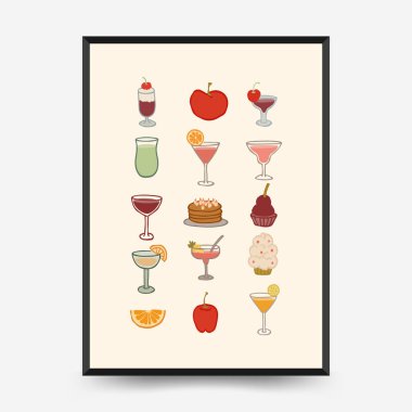 Soyut çocuksu yazlık titreşim posterleri şablonu. Modern moda minimal tarz. Duvar kağıdı, duvar dekoru, baskı, kartpostal, kapak, şablon, pankart için el çizimi yuvarlak tasarım. 