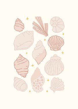 Soyut çocuksu yazlık titreşim posterleri şablonu. Modern moda minimal tarz. Duvar kağıdı, duvar dekoru, baskı, kartpostal, kapak, şablon, pankart için el çizimi yuvarlak tasarım. 