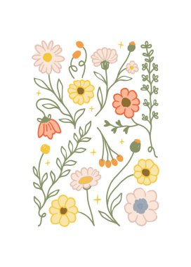 Soyut çocuksu yazlık titreşim posterleri şablonu. Modern moda minimal tarz. Duvar kağıdı, duvar dekoru, baskı, kartpostal, kapak, şablon, pankart için el çizimi yuvarlak tasarım. 