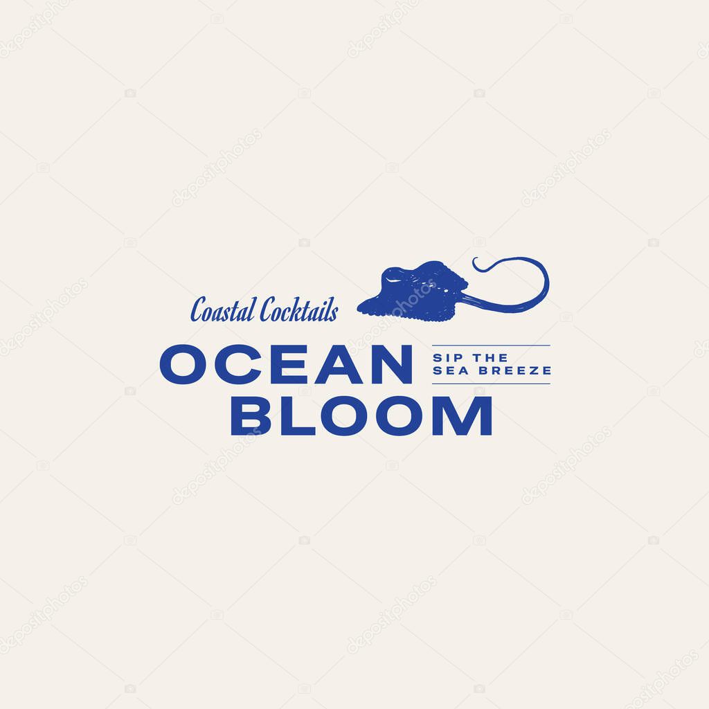 Minimalist ocean-themed vector logo. Features stylized waves and marine elements. Perfect for eco brands, travel agencies, or beach-related businesses.