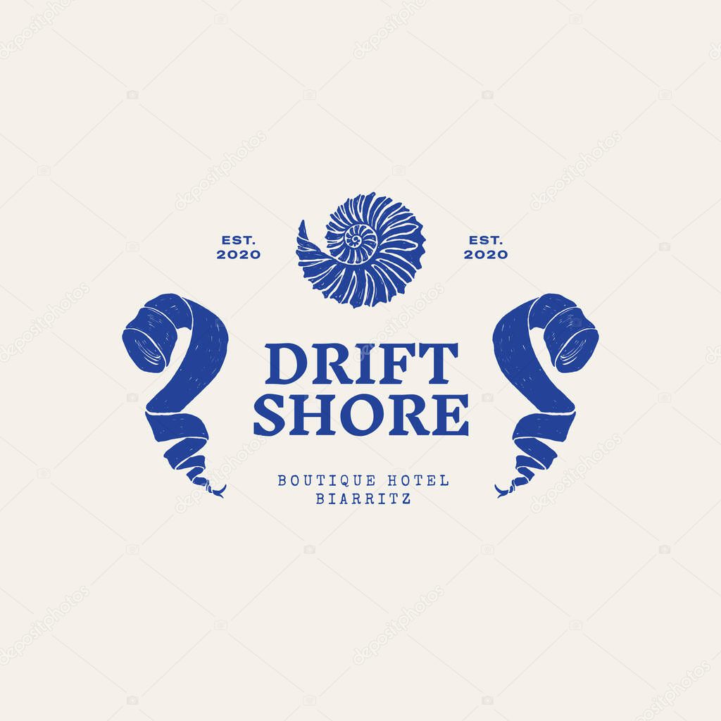 Minimalist ocean-themed vector logo. Features stylized waves and marine elements. Perfect for eco brands, travel agencies, or beach-related businesses.