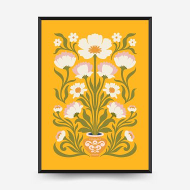 Soyut çiçek posterleri şablonu. Modern trend Matisse minimal tarzı. Pembe ve mavi renkler. Duvar kağıdı, duvar dekoru, baskı, kartpostal, kapak, şablon, pankart için el çizimi tasarımı. 