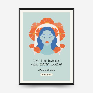 Soyut çiçek posterleri şablonu. Modern trend Matisse minimal tarzı. Pembe ve mavi renkler. Duvar kağıdı, duvar dekoru, baskı, kartpostal, kapak, şablon, pankart için el çizimi tasarımı. 