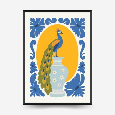 Soyut çiçek posterleri şablonu. Modern trend Matisse minimal tarzı. Pembe ve mavi renkler. Duvar kağıdı, duvar dekoru, baskı, kartpostal, kapak, şablon, pankart için el çizimi tasarımı. 