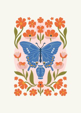 Çiçek soyut elementler. Botanik kompozisyonu. Modern trend Matisse minimal tarzı. Çiçek posteri, davet. Tebrik kartı veya davet tasarımı için vektör düzenlemeleri