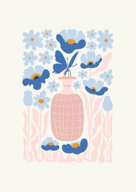 Çiçek soyut elementler. Botanik kompozisyonu. Modern trend Matisse minimal tarzı. Çiçek posteri, davet. Tebrik kartı veya davet tasarımı için vektör düzenlemeleri