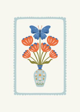 Çiçek soyut elementler. Botanik kompozisyonu. Modern trend Matisse minimal tarzı. Çiçek posteri, davet. Tebrik kartı veya davet tasarımı için vektör düzenlemeleri