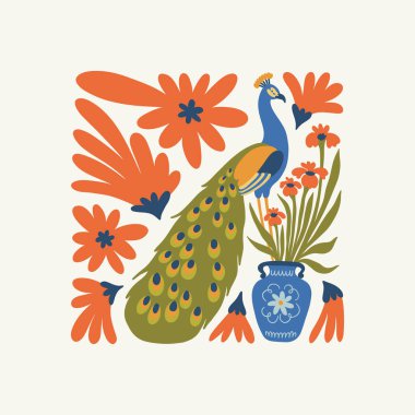 Çiçek soyut elementler. Botanik kompozisyonu. Modern trend Matisse minimal tarzı. Çiçek posteri, davet. Tebrik kartı veya davet tasarımı için vektör düzenlemeleri