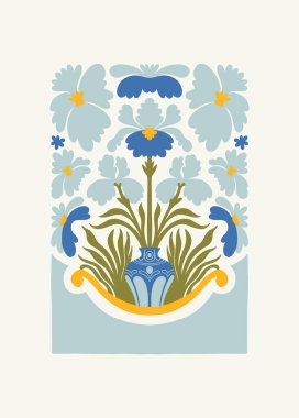 Çiçek soyut elementler. Botanik kompozisyonu. Modern trend Matisse minimal tarzı. Çiçek posteri, davet. Tebrik kartı veya davet tasarımı için vektör düzenlemeleri