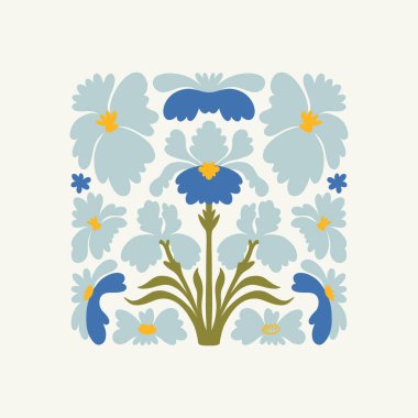 Çiçek soyut elementler. Botanik kompozisyonu. Modern trend Matisse minimal tarzı. Çiçek posteri, davet. Tebrik kartı veya davet tasarımı için vektör düzenlemeleri