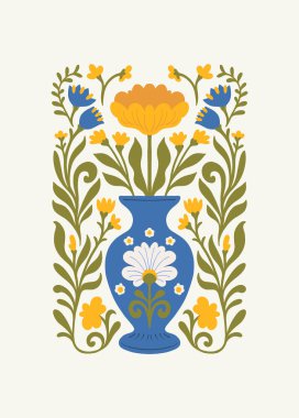 Çiçek soyut elementler. Botanik kompozisyonu. Modern trend Matisse minimal tarzı. Çiçek posteri, davet. Tebrik kartı veya davet tasarımı için vektör düzenlemeleri