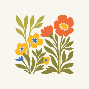 Çiçek soyut elementler. Botanik kompozisyonu. Modern trend Matisse minimal tarzı. Çiçek posteri, davet. Tebrik kartı veya davet tasarımı için vektör düzenlemeleri