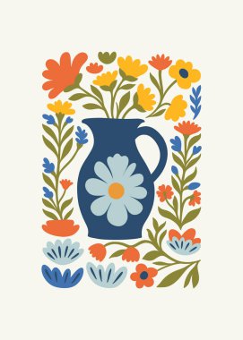 Çiçek soyut elementler. Botanik kompozisyonu. Modern trend Matisse minimal tarzı. Çiçek posteri, davet. Tebrik kartı veya davet tasarımı için vektör düzenlemeleri