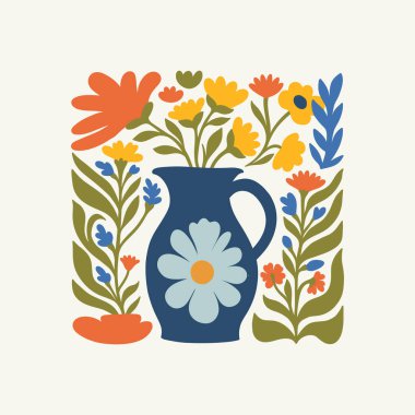 Çiçek soyut elementler. Botanik kompozisyonu. Modern trend Matisse minimal tarzı. Çiçek posteri, davet. Tebrik kartı veya davet tasarımı için vektör düzenlemeleri
